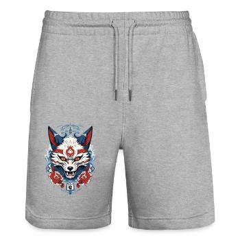 Japanische Kitsune Maske Yokai Ukiyo-E Design - Stanley/Stella Unisex Bio Joggingshorts Trainer  - Grau meliert - Vorne - Nik (191cm) & Marisol (170cm)