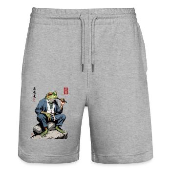 Elégante Yokai Frog Japan Streetwear - Short de jogging bio TRAINER Stanley/Stella unisexe - gris chiné - Devant - Nik (191cm) & Marisol (170cm)