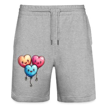 Ballon Herzen auch für Kinder und Geburtstage - Stanley/Stella Unisex Bio Joggingshorts Trainer  - Grau meliert - Vorne - Nik (191cm) & Marisol (170cm)