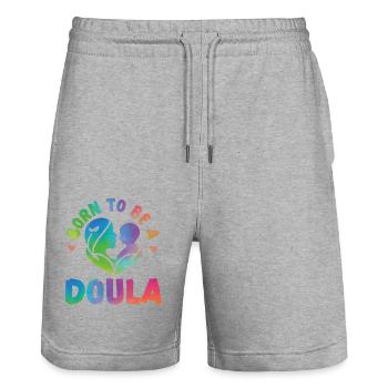 Doula Birth Worker Born To Be A - Stanley/Stella Trainer Unisex Organic Jogging Shorts - heather grey - Front - Nik (191cm) & Marisol (170cm)