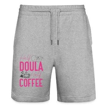 Doula Birth Worker Coffee Half - Stanley/Stella Trainer Unisex Organic Jogging Shorts - heather grey - Front - Nik (191cm) & Marisol (170cm)