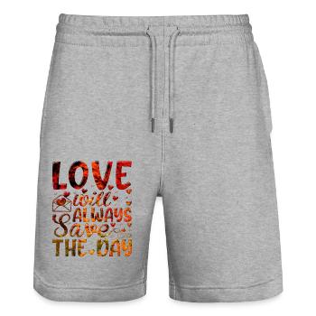 Love me Valentine Happy Valentines Valentines - Stanley/Stella Trainer Unisex Organic Jogging Shorts - heather grey - Front - Nik (191cm) & Marisol (170cm)