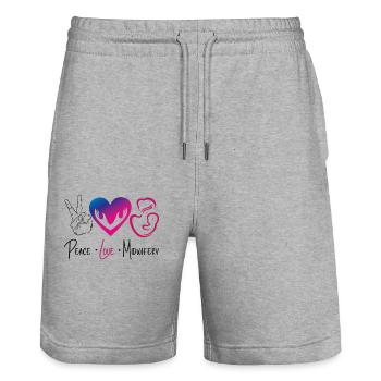 Infirmière, Sage-femme, Accoucheuse, Paix - Short de jogging bio TRAINER Stanley/Stella unisexe - gris chiné - Devant - Nik (191cm) & Marisol (170cm)