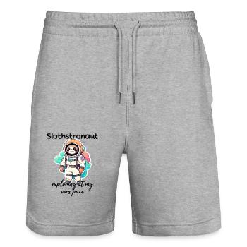 Slothstronaute explorant à mon rythme - Sloth - Short de jogging bio TRAINER Stanley/Stella unisexe - gris chiné - Devant - Nik (191cm) & Marisol (170cm)