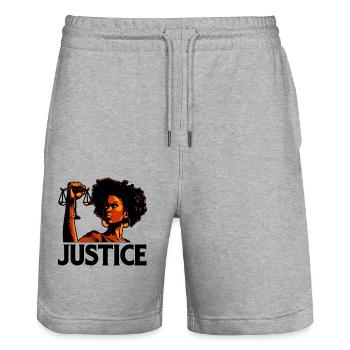 Justice - Short de jogging bio TRAINER Stanley/Stella unisexe - gris chiné - Devant - Nik (191cm) & Marisol (170cm)