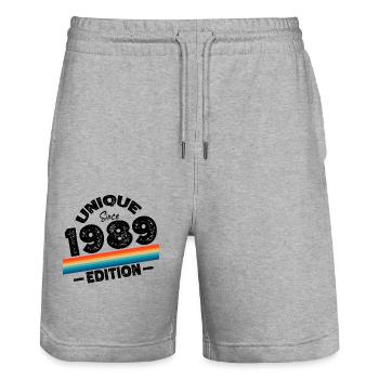 Unique depuis 1989 Edition Anniversaire Millésime 1989 - Short de jogging bio TRAINER Stanley/Stella unisexe - gris chiné - Devant - Nik (191cm) & Marisol (170cm)