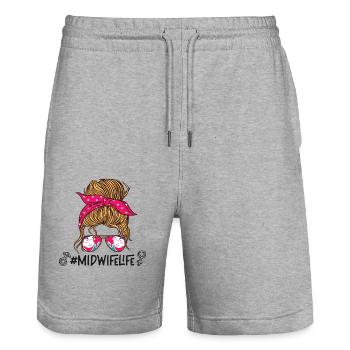 Nurse Midwife Birth Worker - Stanley/Stella Trainer Unisex Organic Jogging Shorts - heather grey - Front - Nik (191cm) & Marisol (170cm)