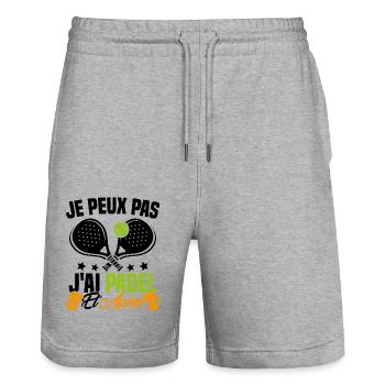 Ich kann nicht Padel und Aperitif Padeliste Geschenk - Stanley/Stella Unisex Bio Joggingshorts Trainer  - Grau meliert - Vorne - Nik (191cm) & Marisol (170cm)