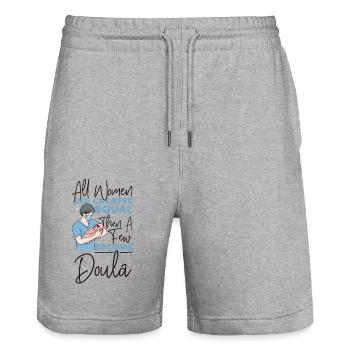Doula Travailleuse De La Naissance Arc-en-ciel Tous - Short de jogging bio TRAINER Stanley/Stella unisexe - gris chiné - Devant - Nik (191cm) & Marisol (170cm)