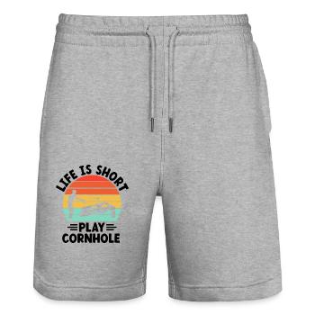Joueurs De Cornhole Cornhole Sports Drôle De Cornhole Be - Short de jogging bio TRAINER Stanley/Stella unisexe - gris chiné - Devant - Nik (191cm) & Marisol (170cm)