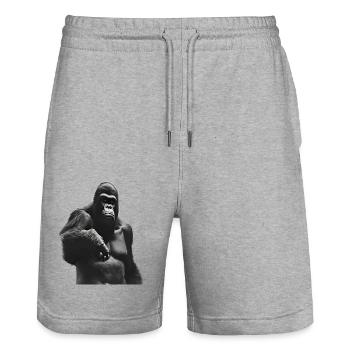 König des Dschungels - Gorilla - Stanley/Stella Unisex Bio Joggingshorts Trainer  - Grau meliert - Vorne - Nik (191cm) & Marisol (170cm)