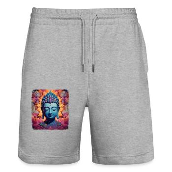 Bouddhisme Yoga Bouddhiste Zen Méditation Bouddha - Short de jogging bio TRAINER Stanley/Stella unisexe - gris chiné - Devant - Nik (191cm) & Marisol (170cm)