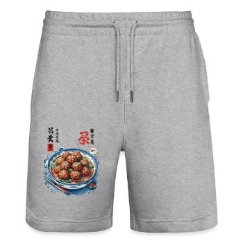 Japanese Ukiyo-e Food Art Meat Ramen Soup - Stanley/Stella Trainer Unisex Organic Jogging Shorts - heather grey - Front - Nik (191cm) & Marisol (170cm)