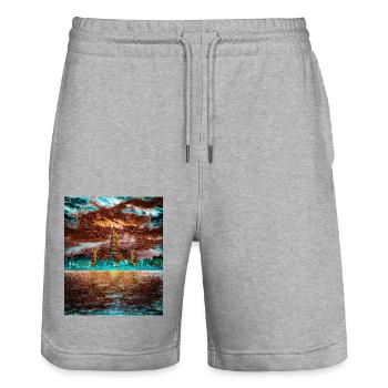 Wat Arun Temple, Bangkok, Thailand - Stanley/Stella Unisex Bio Joggingshorts Trainer  - Grau meliert - Vorne - Nik (191cm) & Marisol (170cm)