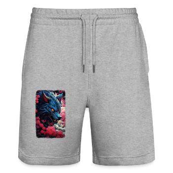Spirit Wolf Fuchs Ästhetischer Japanischer Kitsune - Stanley/Stella Unisex Bio Joggingshorts Trainer  - Grau meliert - Vorne - Nik (191cm) & Marisol (170cm)