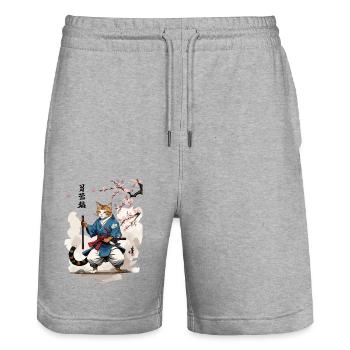 Japon Chat Arts Martiaux Streetwear Ukiyo-E - Short de jogging bio TRAINER Stanley/Stella unisexe - gris chiné - Devant - Nik (191cm) & Marisol (170cm)