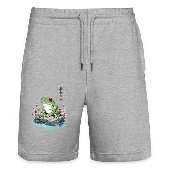 Grenouille japonaise Ukiyo-E oeuvre d’art Vintage - Short de jogging bio TRAINER Stanley/Stella unisexe - gris chiné - Devant - Nik (191cm) & Marisol (170cm)