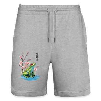 Vintage Ukiyo-e Frog Japanese Retro Art - Stanley/Stella Trainer Unisex Organic Jogging Shorts - heather grey - Front - Nik (191cm) & Marisol (170cm)