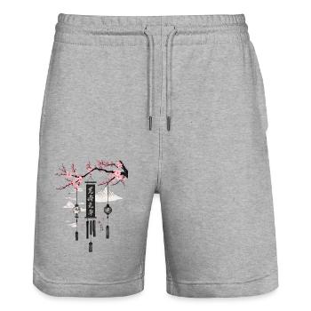 Vent asiatique cloches cerisier fleur Art - Short de jogging bio TRAINER Stanley/Stella unisexe - gris chiné - Devant - Nik (191cm) & Marisol (170cm)