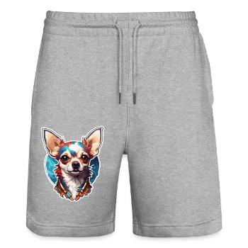 Chihuahua / petit chien / animal / minuscule / race - Short de jogging bio TRAINER Stanley/Stella unisexe - gris chiné - Devant - Nik (191cm) & Marisol (170cm)
