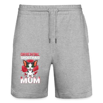 Oriental Shorthair Mom OKH Cat Gift - Stanley/Stella Trainer Unisex Organic Jogging Shorts - heather grey - Front - Nik (191cm) & Marisol (170cm)