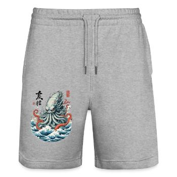 Ukiyo-E Kraken Yokai Monster Vintage Japon Design - Short de jogging bio TRAINER Stanley/Stella unisexe - gris chiné - Devant - Nik (191cm) & Marisol (170cm)