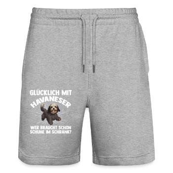 Hund Havaneser - Stanley/Stella Unisex Bio Joggingshorts Trainer  - Grau meliert - Vorne - Nik (191cm) & Marisol (170cm)