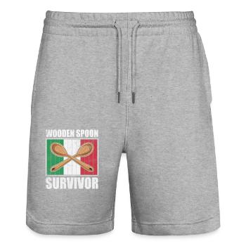 Wooden Spoon Survivor Eltern Aus Italien Geschenk - Stanley/Stella Unisex Bio Joggingshorts Trainer  - Grau meliert - Vorne - Nik (191cm) & Marisol (170cm)