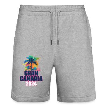 Gran Canaria 2024 Holiday Palm Blob - Stanley/Stella Trainer Unisex Organic Jogging Shorts - heather grey - Front - Nik (191cm) & Marisol (170cm)