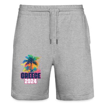 Greece 2024 Holiday Palm Blob - Stanley/Stella Trainer Unisex Organic Jogging Shorts - heather grey - Front - Nik (191cm) & Marisol (170cm)
