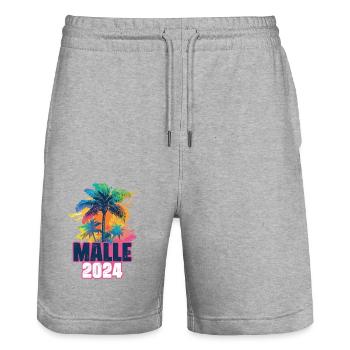 Malle 2024 Vacances Palm Blob - Short de jogging bio TRAINER Stanley/Stella unisexe - gris chiné - Devant - Nik (191cm) & Marisol (170cm)