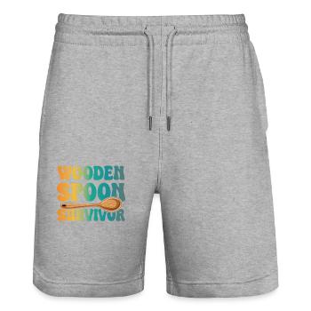Wooden Spoon Survivor Vintage Erziehung Geschenk - Stanley/Stella Unisex Bio Joggingshorts Trainer  - Grau meliert - Vorne - Nik (191cm) & Marisol (170cm)
