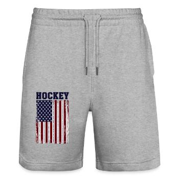 HOCKEY Amerika USA Grunge Flagge - Stanley/Stella Unisex Bio Joggingshorts Trainer  - Grau meliert - Vorne - Nik (191cm) & Marisol (170cm)