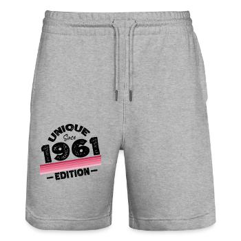 Unique Since 1961 Edition Birthday Vintage 1961 - Stanley/Stella Trainer Unisex Organic Jogging Shorts - heather grey - Front - Nik (191cm) & Marisol (170cm)