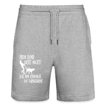 Mein Hund zieht nicht ich bin einfach zu langsam - Stanley/Stella Unisex Bio Joggingshorts Trainer  - Grau meliert - Vorne - Nik (191cm) & Marisol (170cm)