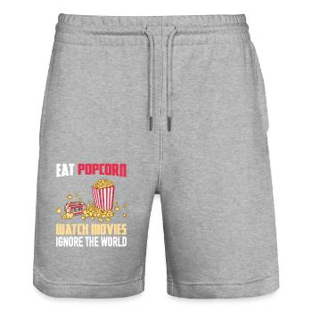 Manger du pop-corn Regarder des films Ignorer le monde - Short de jogging bio TRAINER Stanley/Stella unisexe - gris chiné - Devant - Nik (191cm) & Marisol (170cm)