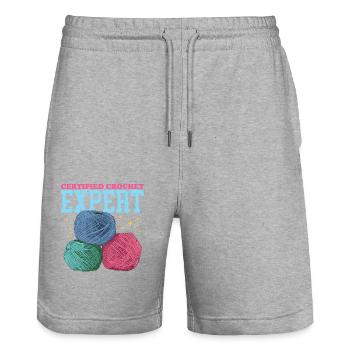 Häkeln Experte Häkelt Häklerin Geschenk - Stanley/Stella Unisex Bio Joggingshorts Trainer  - Grau meliert - Vorne - Nik (191cm) & Marisol (170cm)