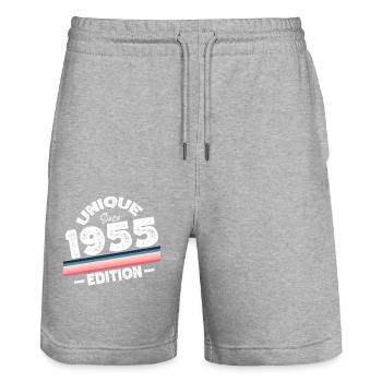 Unique depuis 1955 Edition Anniversaire Millésime 1955 - Short de jogging bio TRAINER Stanley/Stella unisexe - gris chiné - Devant - Nik (191cm) & Marisol (170cm)