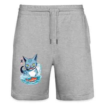 Katzenliebe Anime Aesthetic Streetwear Design - Stanley/Stella Unisex Bio Joggingshorts Trainer  - Grau meliert - Vorne - Nik (191cm) & Marisol (170cm)