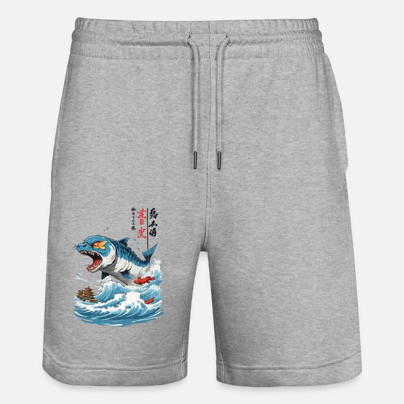 Ukiyo-E Poisson Monstre Style Vintage - Short de jogging bio TRAINER Stanley/Stella unisexe - gris chiné