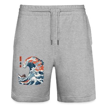 Monster Wave Japon Ukiyo-E Streetwear Vintage - Short de jogging bio TRAINER Stanley/Stella unisexe - gris chiné - Devant - Nik (191cm) & Marisol (170cm)