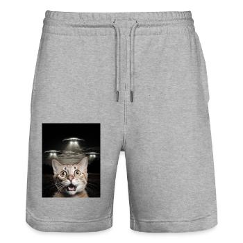 Lustiges Katzen Selfie Vor UFOs Katze UFO - Stanley/Stella Unisex Bio Joggingshorts Trainer  - Grau meliert - Vorne - Nik (191cm) & Marisol (170cm)