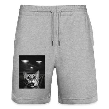 Lustiges Katzen Selfie Vor UFOs Katze UFO - Stanley/Stella Unisex Bio Joggingshorts Trainer  - Grau meliert - Vorne - Nik (191cm) & Marisol (170cm)