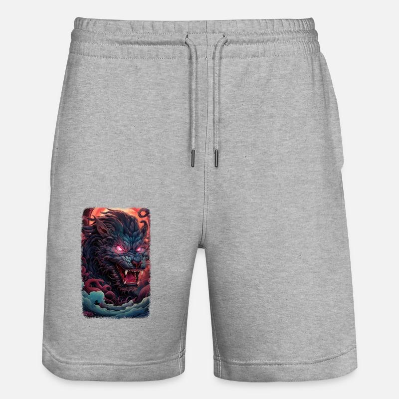 Loup Renard Esthétique Japonais Kitsune - Short de jogging bio TRAINER Stanley/Stella unisexe - gris chiné