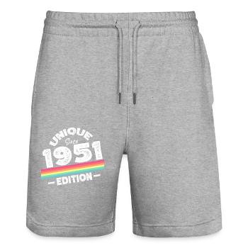 Unique Since 1951 Edition Birthday Vintage 1951 - Stanley/Stella Trainer Unisex Organic Jogging Shorts - heather grey - Front - Nik (191cm) & Marisol (170cm)