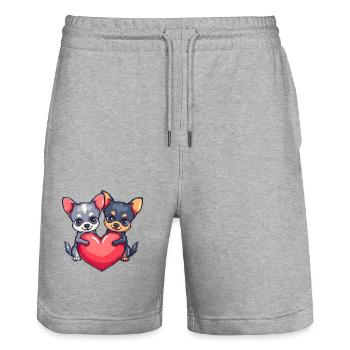 Chihuahua Dogs Couple In Love Valentine's Day - Stanley/Stella Trainer Unisex Organic Jogging Shorts - heather grey - Front - Nik (191cm) & Marisol (170cm)