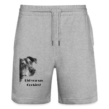 Illustration lustiger Hund Spruch Kekse - Stanley/Stella Unisex Bio Joggingshorts Trainer  - Grau meliert - Vorne - Nik (191cm) & Marisol (170cm)