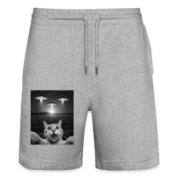 Funny Cats Selfie In Front Of UFOs Cat UFO - Stanley/Stella Trainer Unisex Organic Jogging Shorts - heather grey - Front - Nik (191cm) & Marisol (170cm)