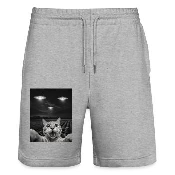 Lustiges Katzen Selfie Vor UFOs Katze UFO - Stanley/Stella Unisex Bio Joggingshorts Trainer  - Grau meliert - Vorne - Nik (191cm) & Marisol (170cm)