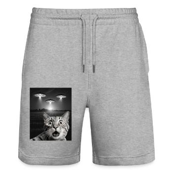 Lustiges Katzen Selfie Vor UFOs Katze UFO - Stanley/Stella Unisex Bio Joggingshorts Trainer  - Grau meliert - Vorne - Nik (191cm) & Marisol (170cm)